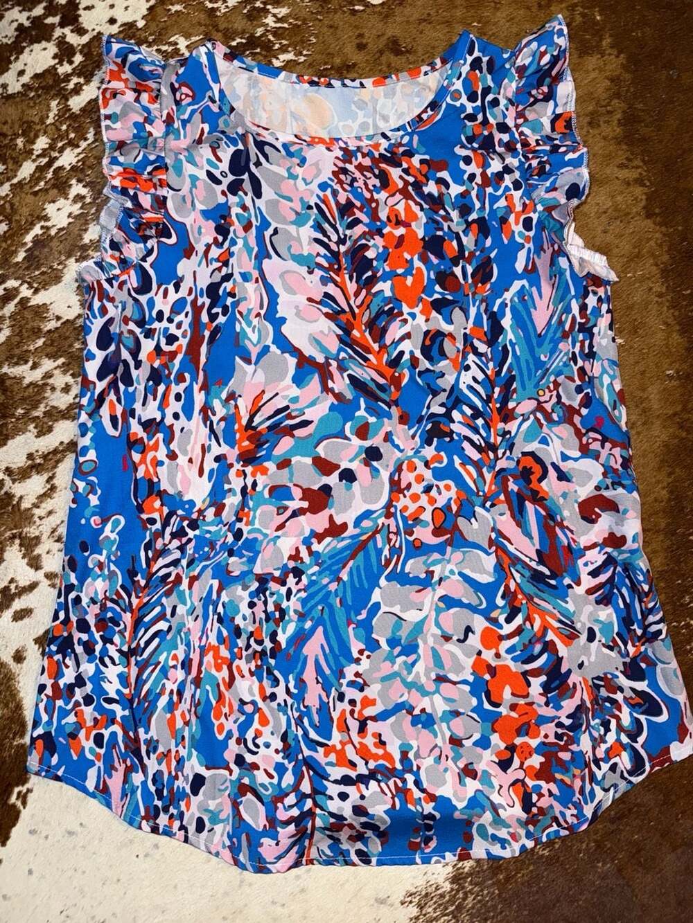Ruffle Sleeve Abstract Print Blouse Size S
